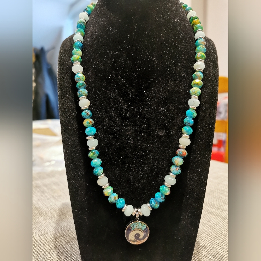 Faceted Natural Multicolored Azurite Chrysocolla Crystal Necklace